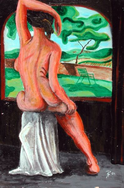 Figure and Tuscan landscape